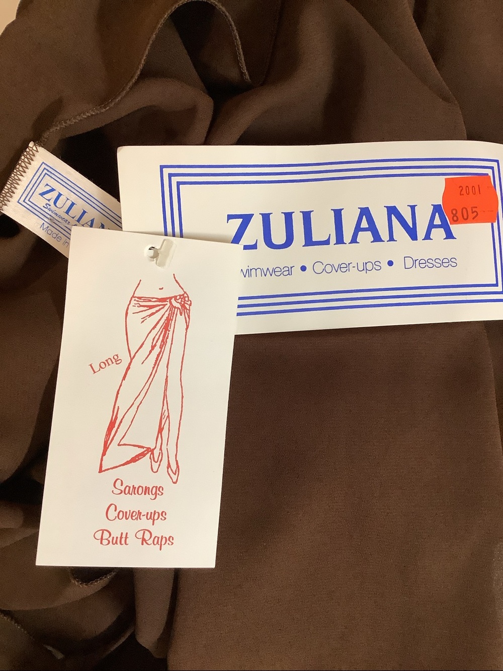 Zuliana Brown Sarong/Cover Up Skirt. Made in USA. New With Tags. - Picture 5 of 5